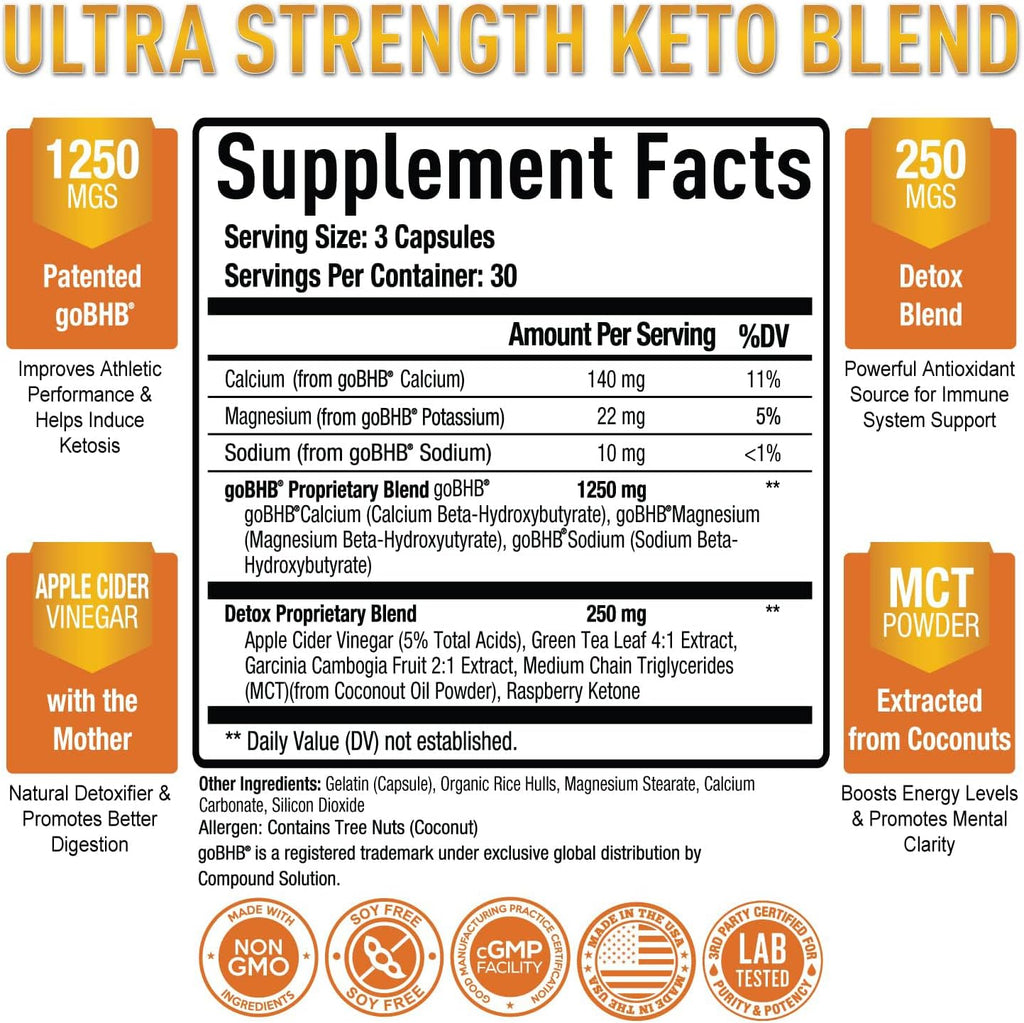 Purely Optimal Keto BHB & Apple Cider Vinegar Capsules - Exogenous Ketones Supplement with The Mother for Ketosis Support, Healthy Lifestyle & Overall Well-Being - 90 Capsules