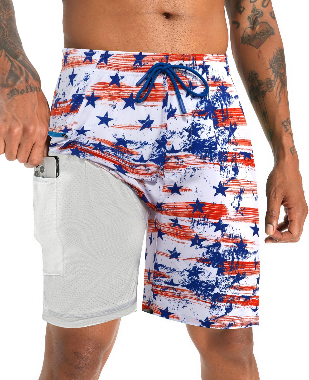 APTRO 2 in 1 Men's Swim Trunks 9" with Zipper Pockets Bathing Suit Built-in Board Shorts Swimwear Long Shorts