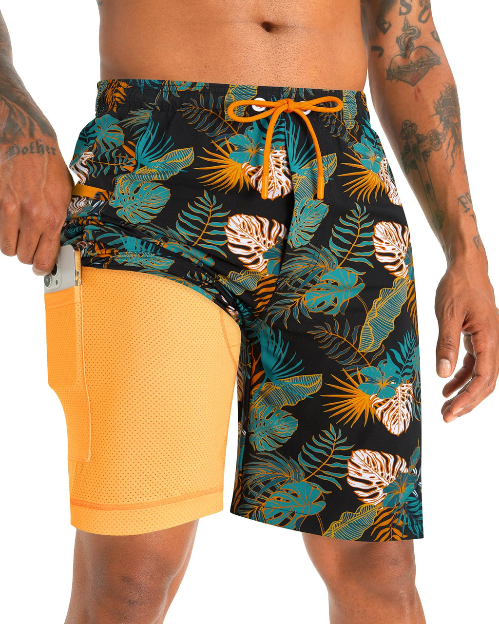 APTRO 2 in 1 Men's Swim Trunks 9" with Zipper Pockets Bathing Suit Built-in Board Shorts Swimwear Long Shorts