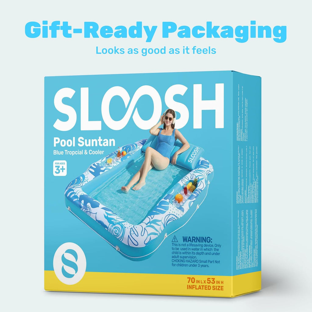 Inflatable Tanning Pool Lounger Float, 70" X 53" Pool Floats Adult with Cooler, 6 in 1 Suntan Tub Raft Floatie,Sunbathing Bed Lounge for Water Blow up Ball Pit Party Gifts